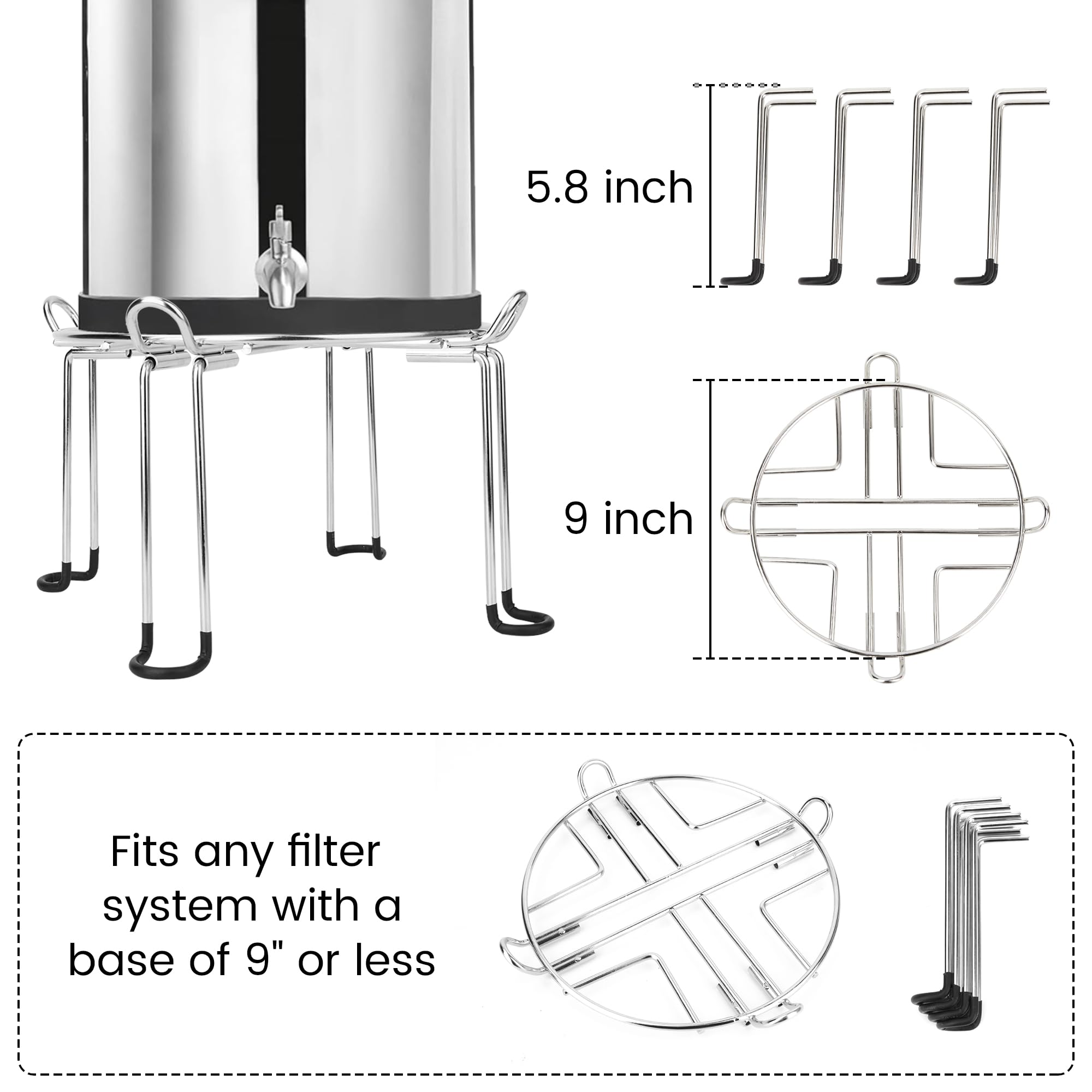 Omoojee Water Filter Stand 6'' Tall by 9'' Wide Compatible with Berkey Big, Royal and Travel System, Countertop Stainless Steel